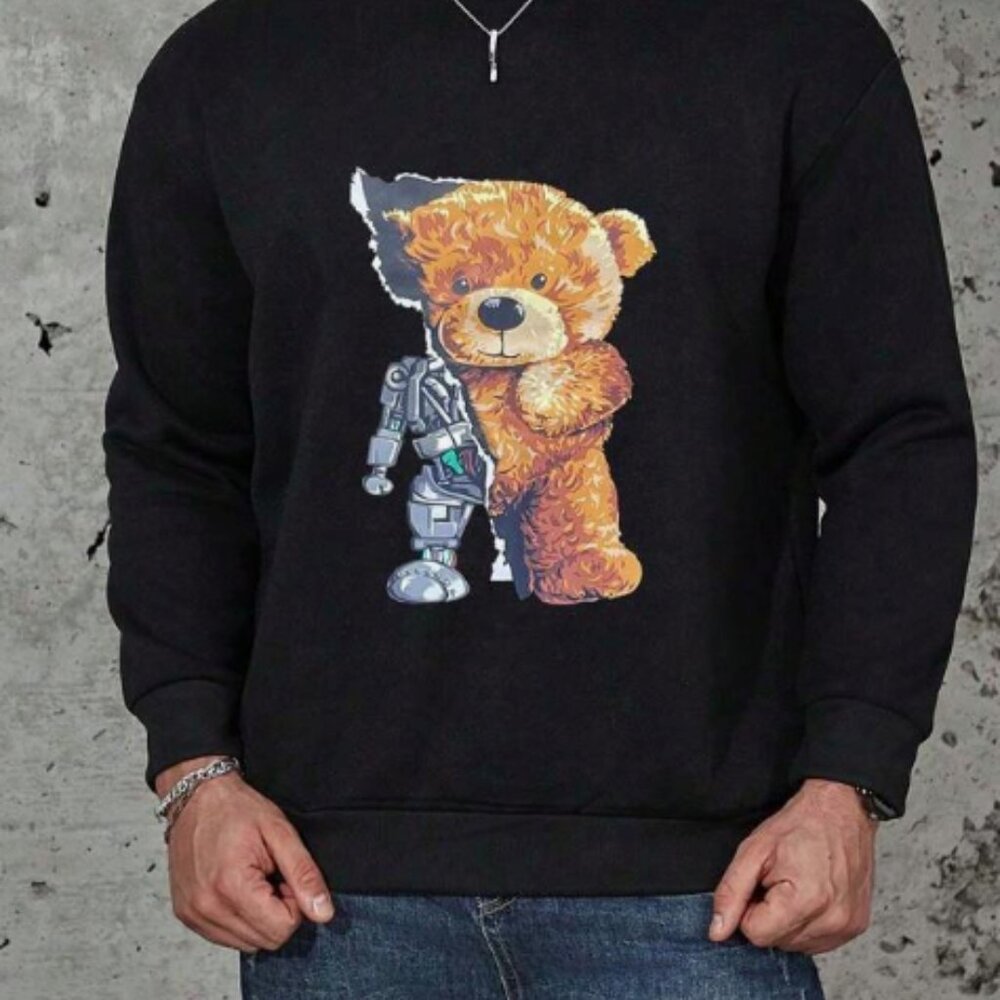 Men’s Shein Teddy/Robot Bear Sweatshirt – Black – Size XL